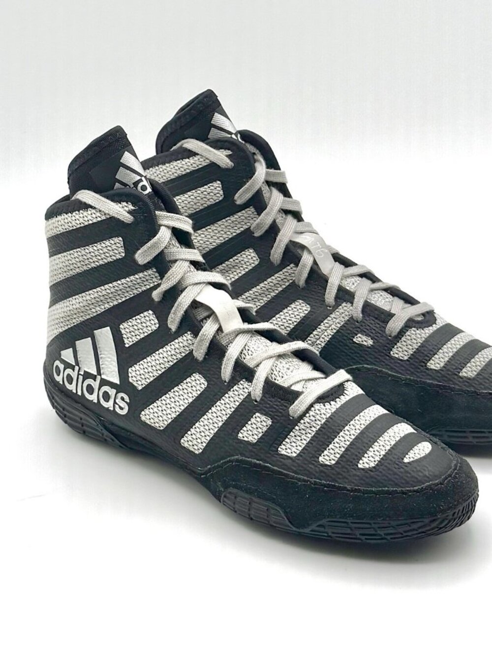 Adidas Adizero Varner Wrestling Shoes Men's Size 7.5 Black White Stripes Lace Up